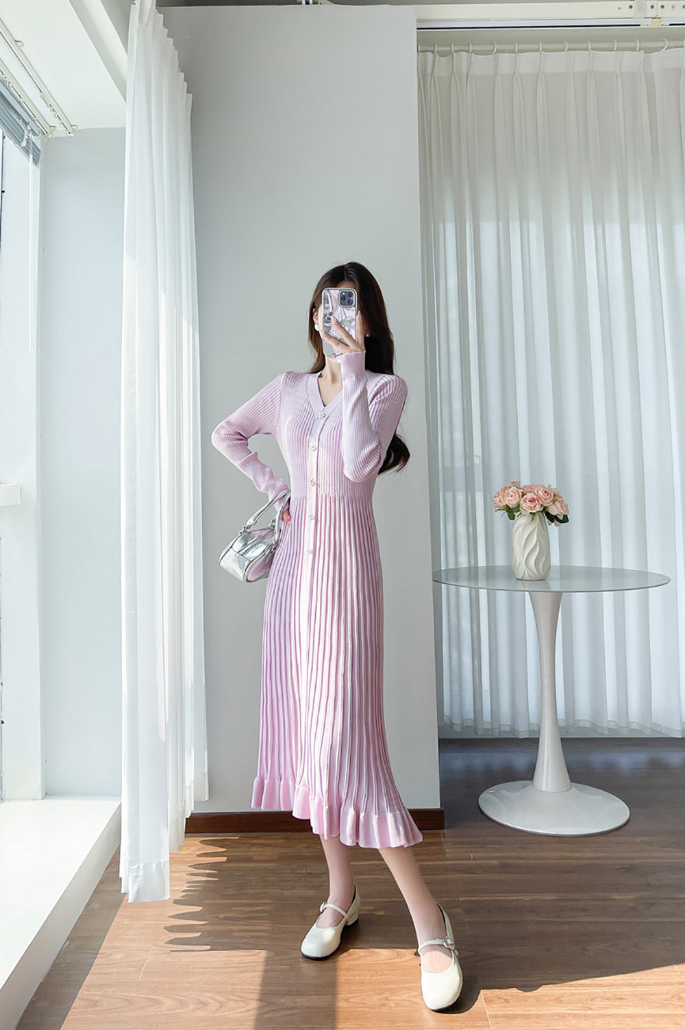 Women Striped Accordion Pleated Fit & Flare Midi Dress