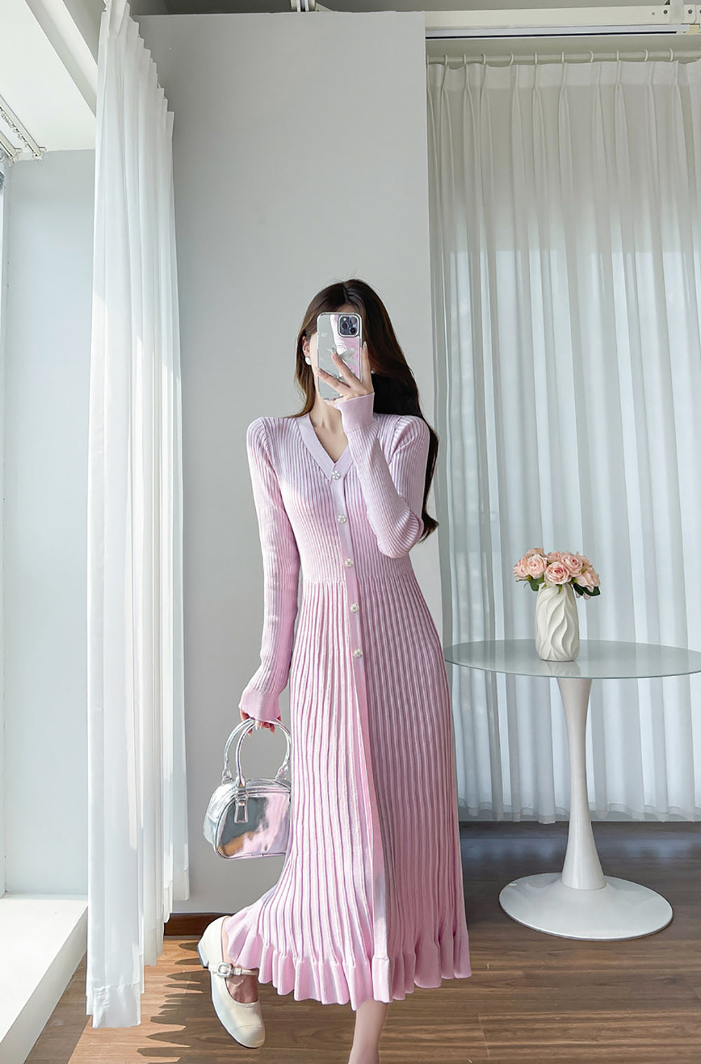 Women Striped Accordion Pleated Fit & Flare Midi Dress