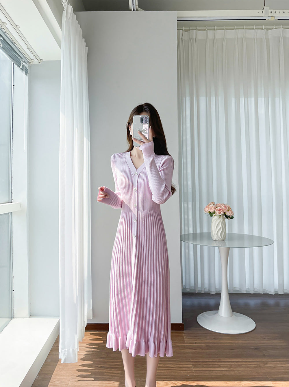 Women Striped Accordion Pleated Fit & Flare Midi Dress