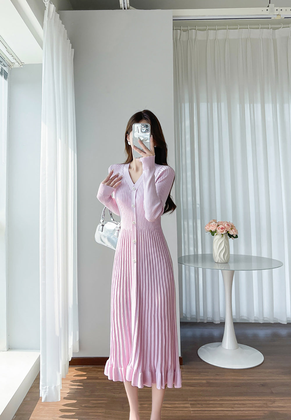 Women Striped Accordion Pleated Fit & Flare Midi Dress
