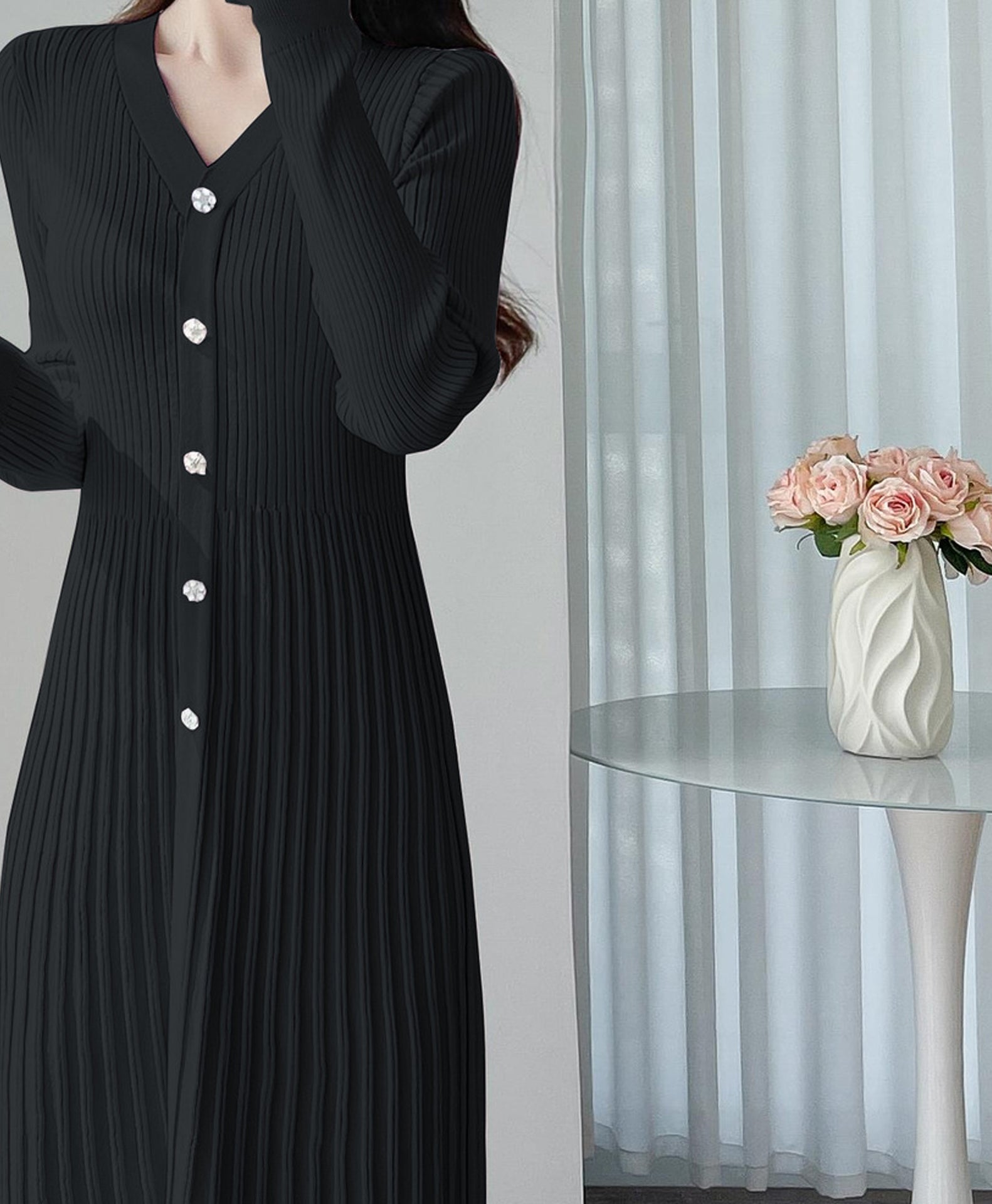 Women V-Neck Fit & Flare Midi Dress
