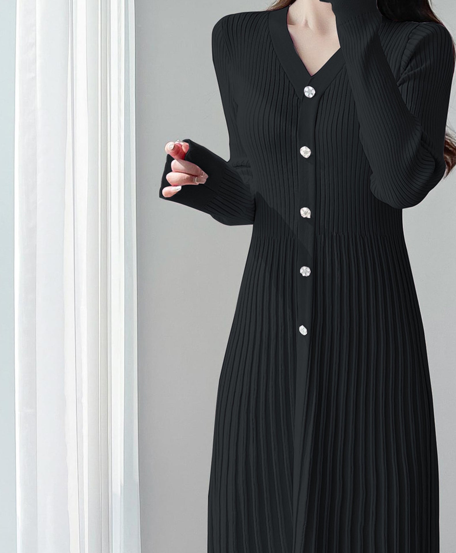 Women V-Neck Fit & Flare Midi Dress