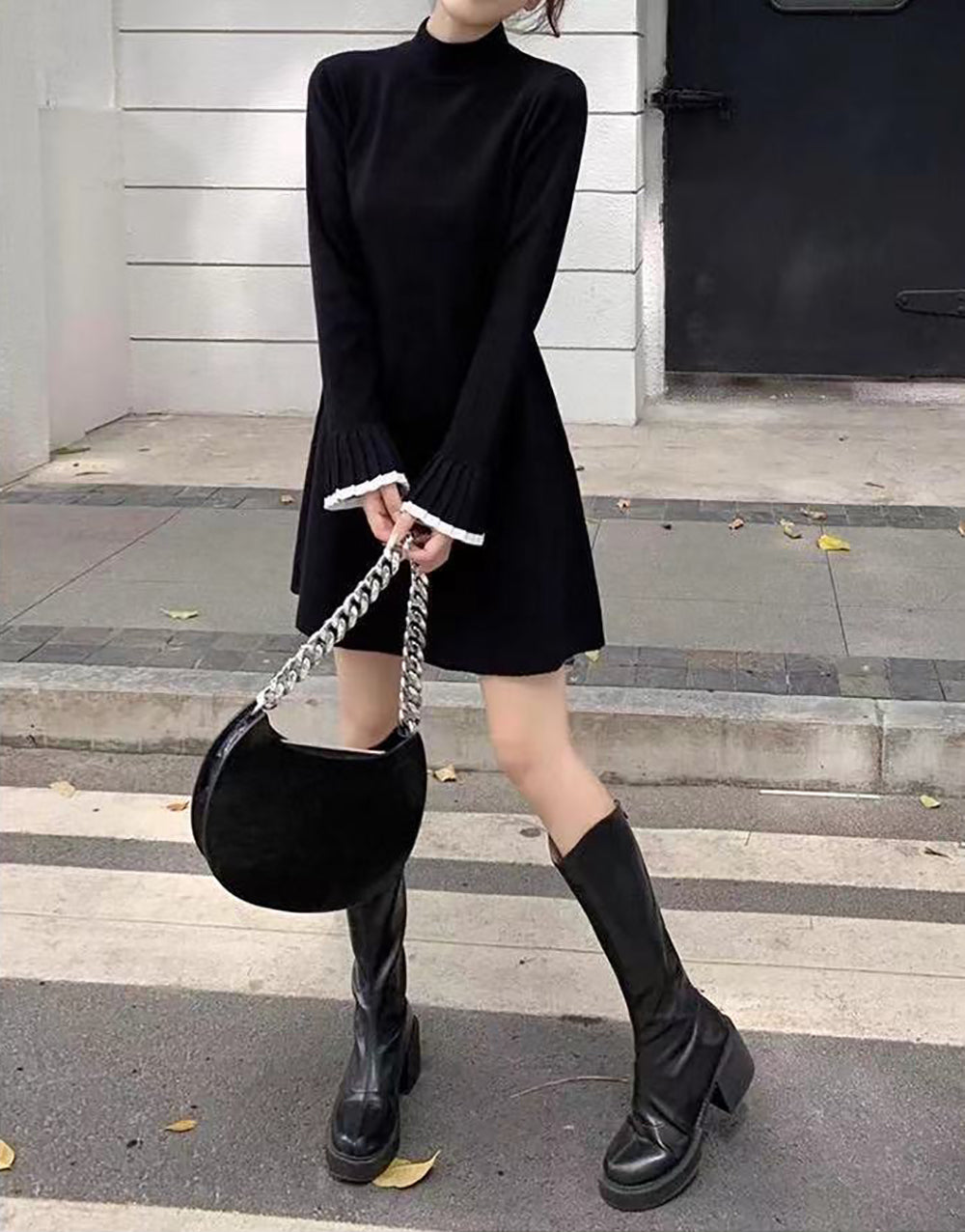 StyleCast Velvet High Neck Long Sleeves Mini Dress