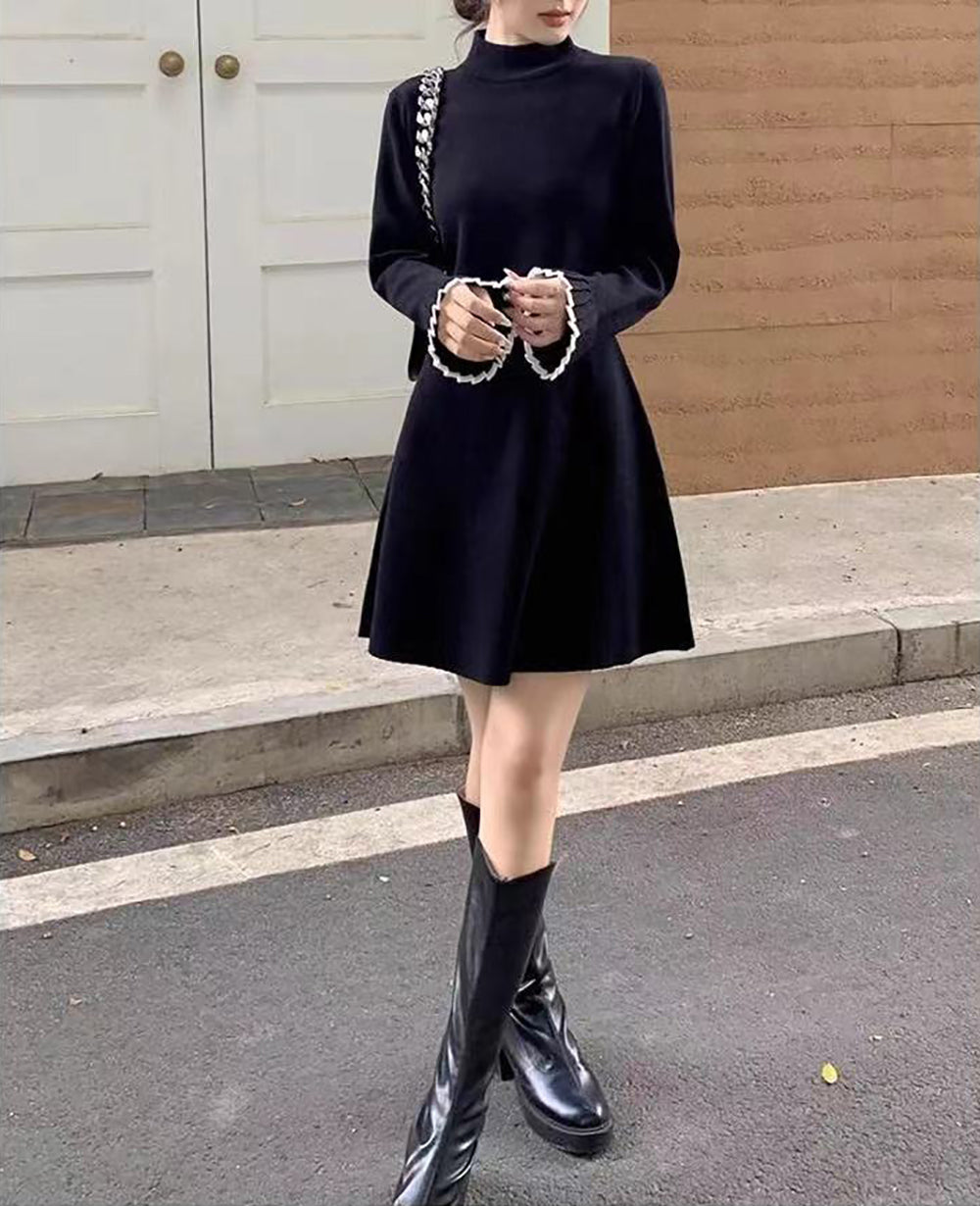 StyleCast Velvet High Neck Long Sleeves Mini Dress