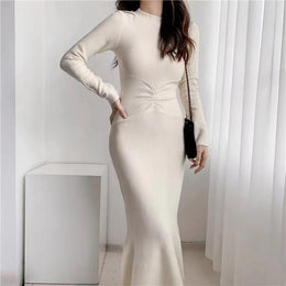Off White Solid Crepe Bodycon Midi Dress