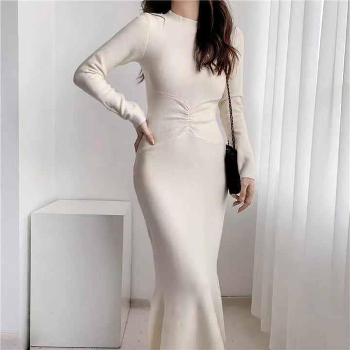Off White Solid Crepe Bodycon Midi Dress
