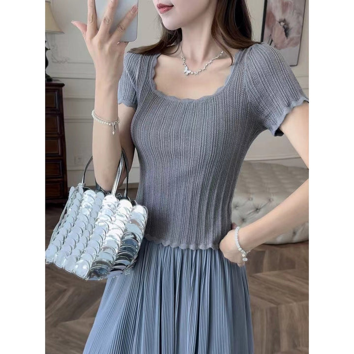 Women Ribbed Scoop Neck Regular Top