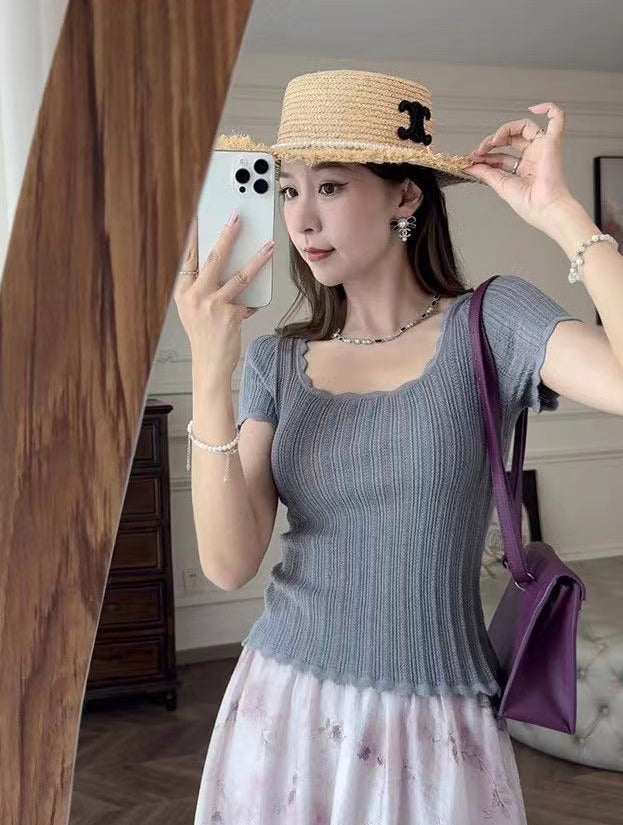 Women Ribbed Scoop Neck Regular Top