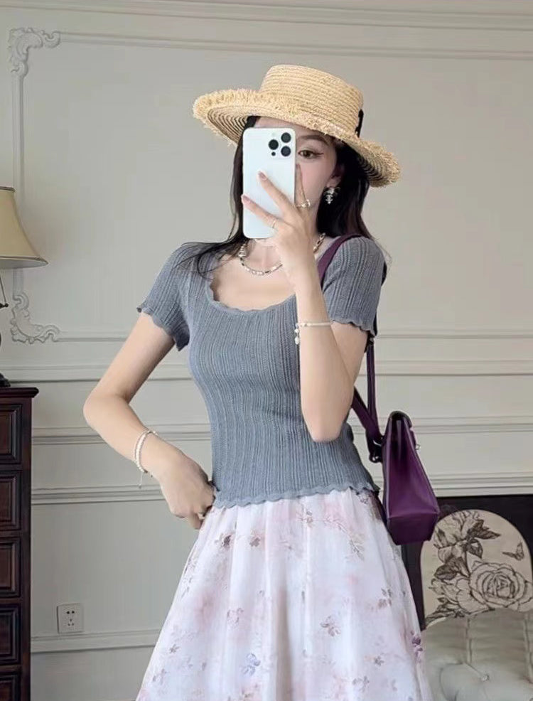 Women Ribbed Scoop Neck Regular Top
