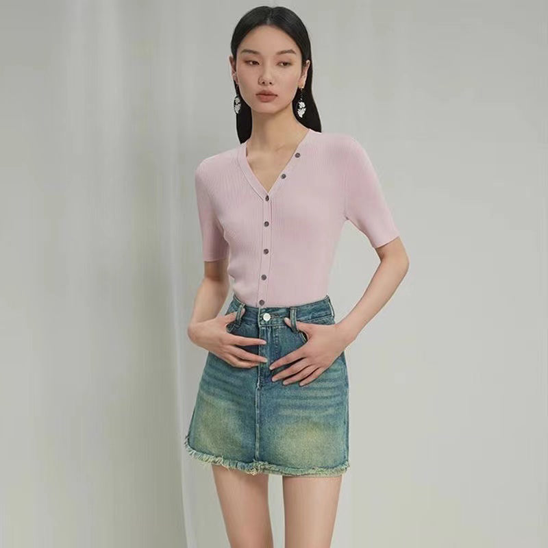 Women V-Neck Fitted Top