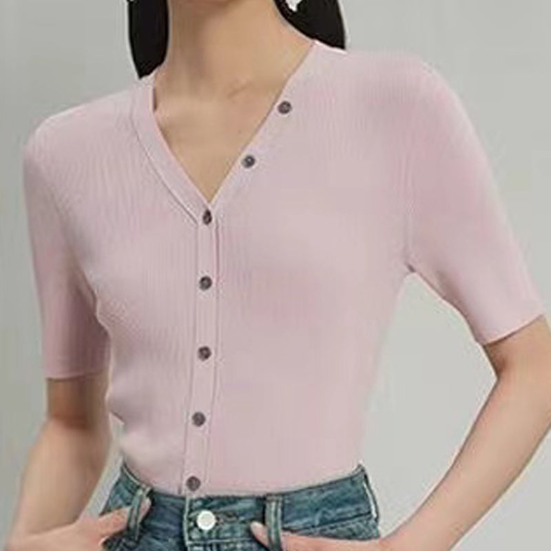 Women V-Neck Fitted Top