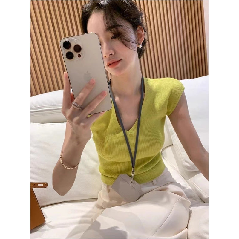 Women Ribbed V-Neck Regular Top