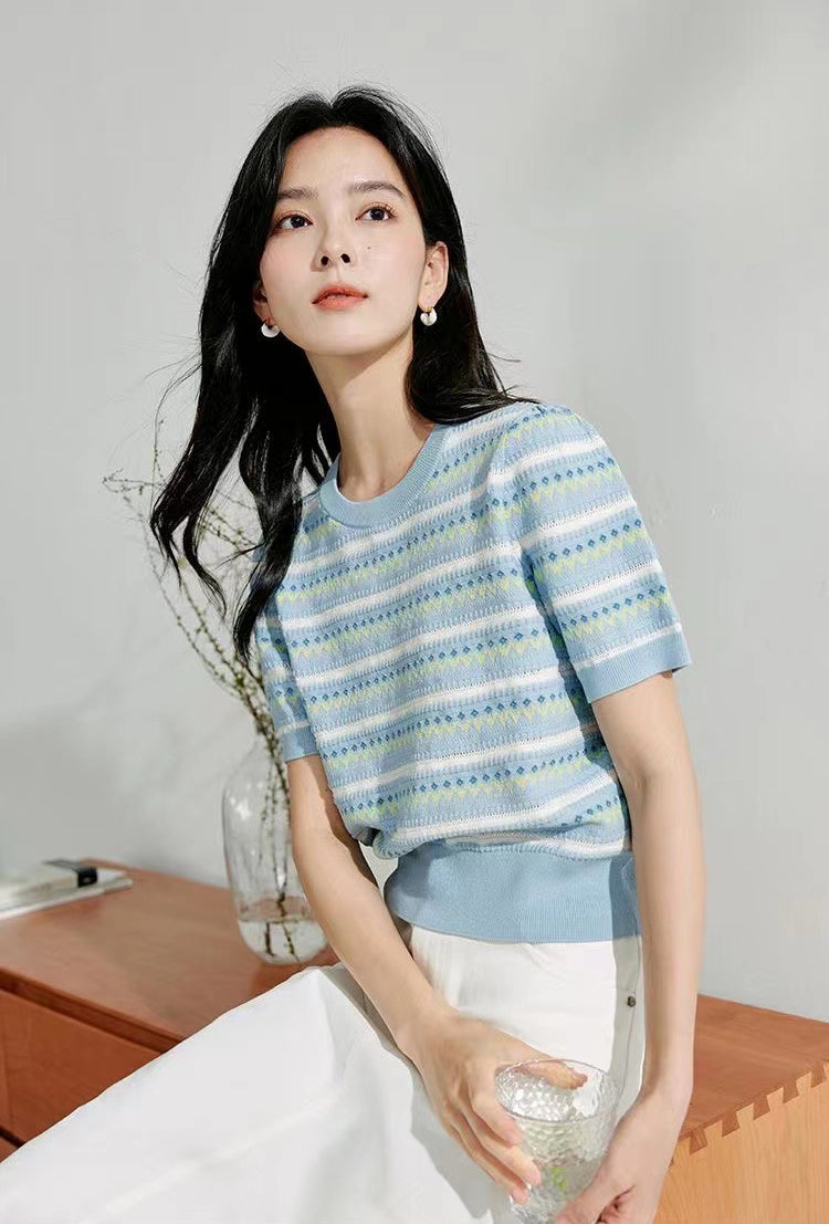 Women Round Neck Striped Top