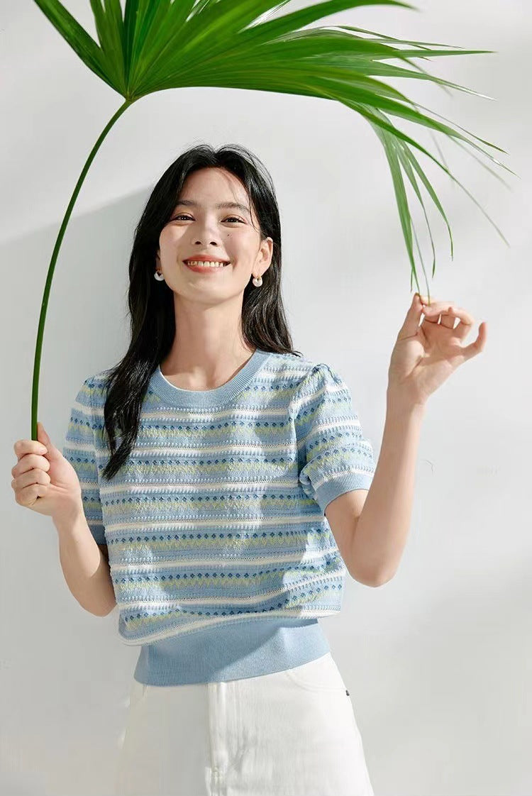 Women Round Neck Striped Top