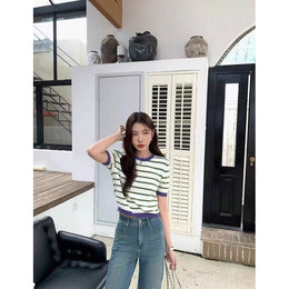 Women Horizontal Stripes Round Neck Regular Top