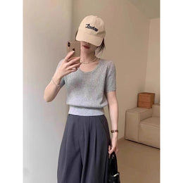 Women Ribbed Scoop Neck Regular Top