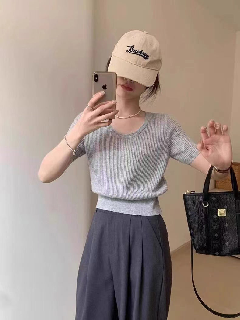 Women Ribbed Scoop Neck Regular Top