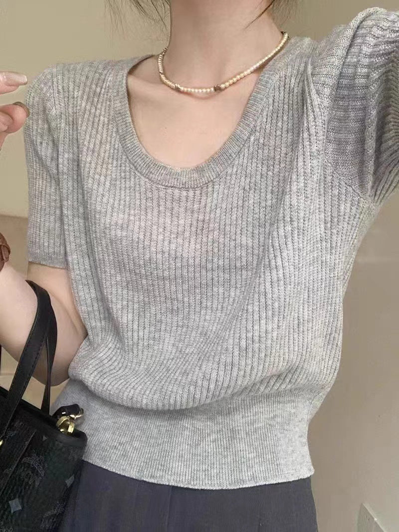 Women Ribbed Scoop Neck Regular Top