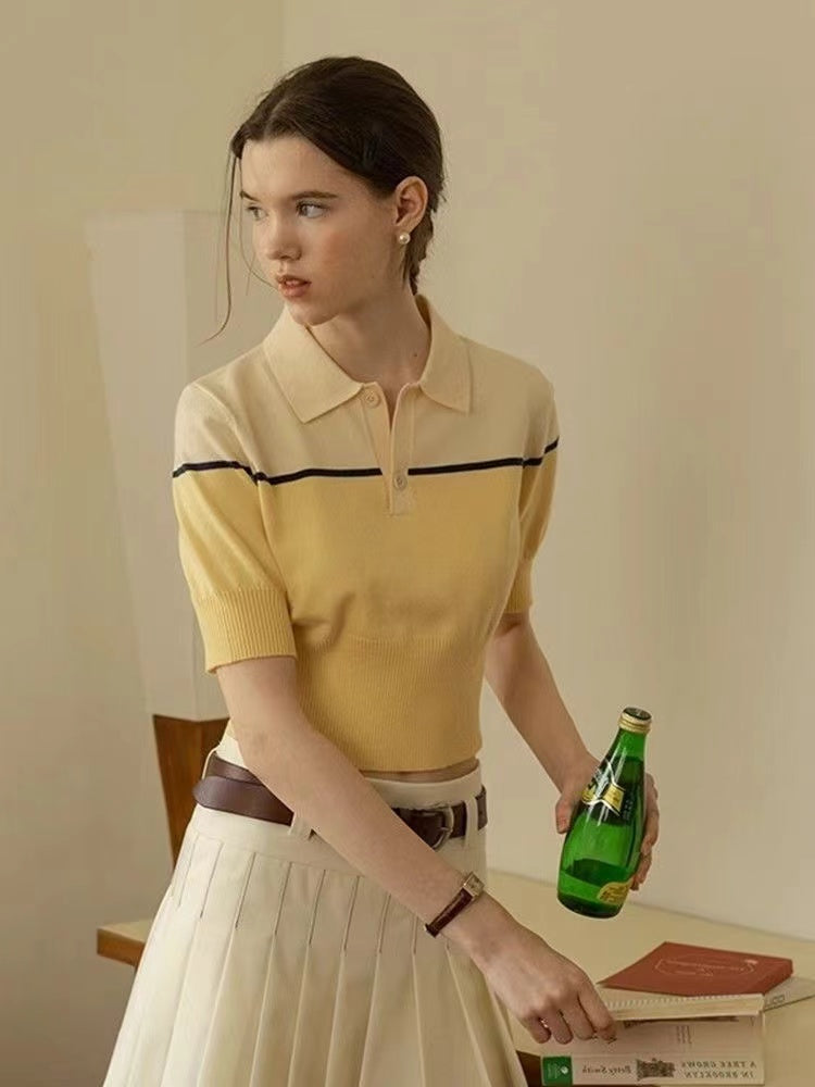 Colourblocked Polo Collar T-shirt
