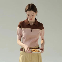 Colourblocked Polo Collar T-shirt