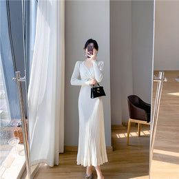 Women Round Neck Long Sleeves Fit and Flare Maxi Dress