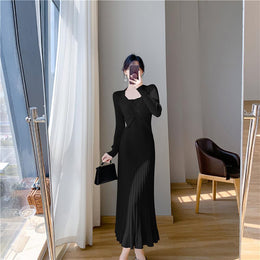 Women Long Sleeves A-Line Midi Dress