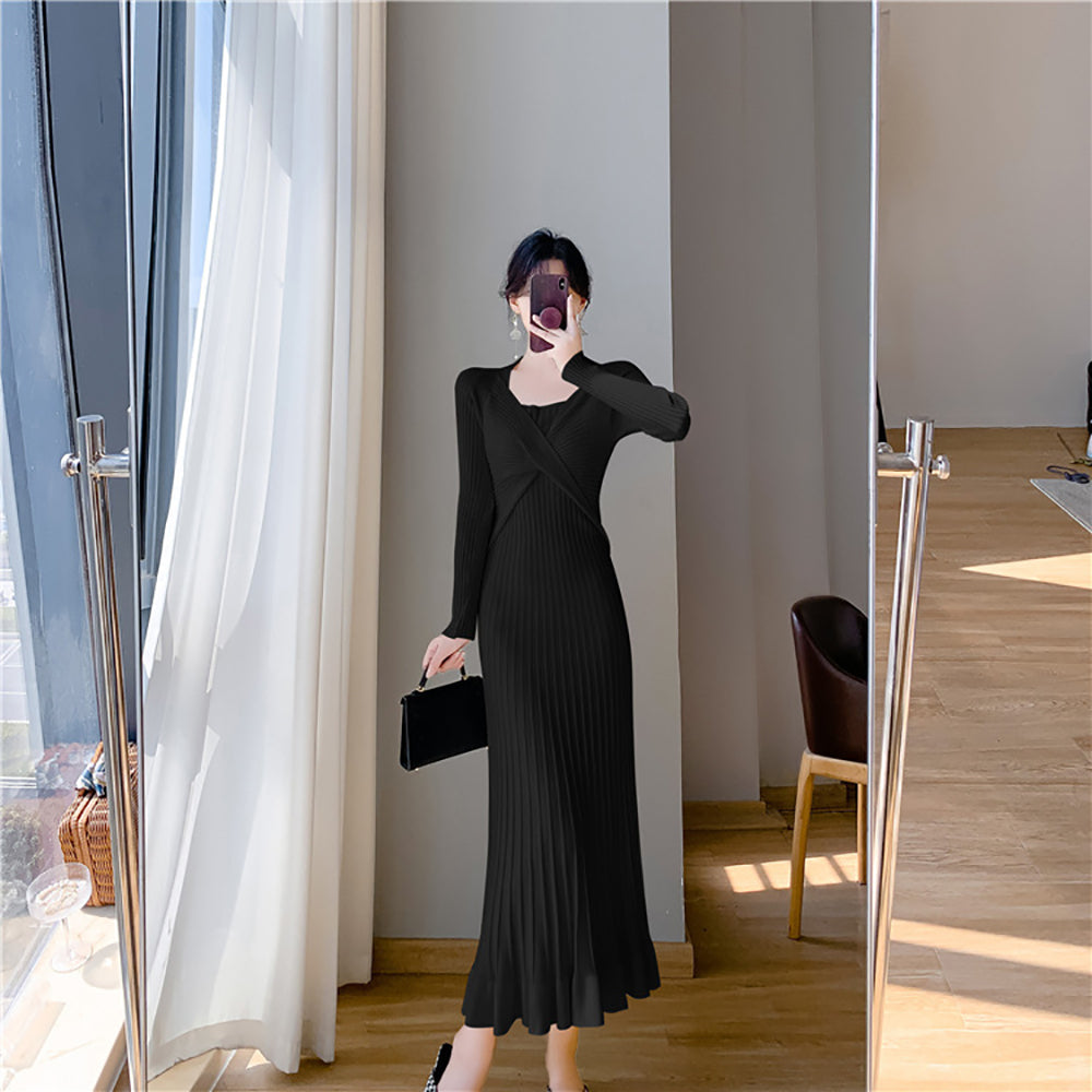 Women Long Sleeves A-Line Midi Dress