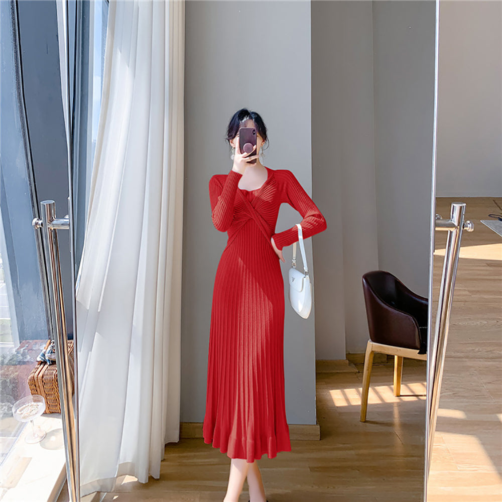 Women Scuba Fit & Flare Midi Dress