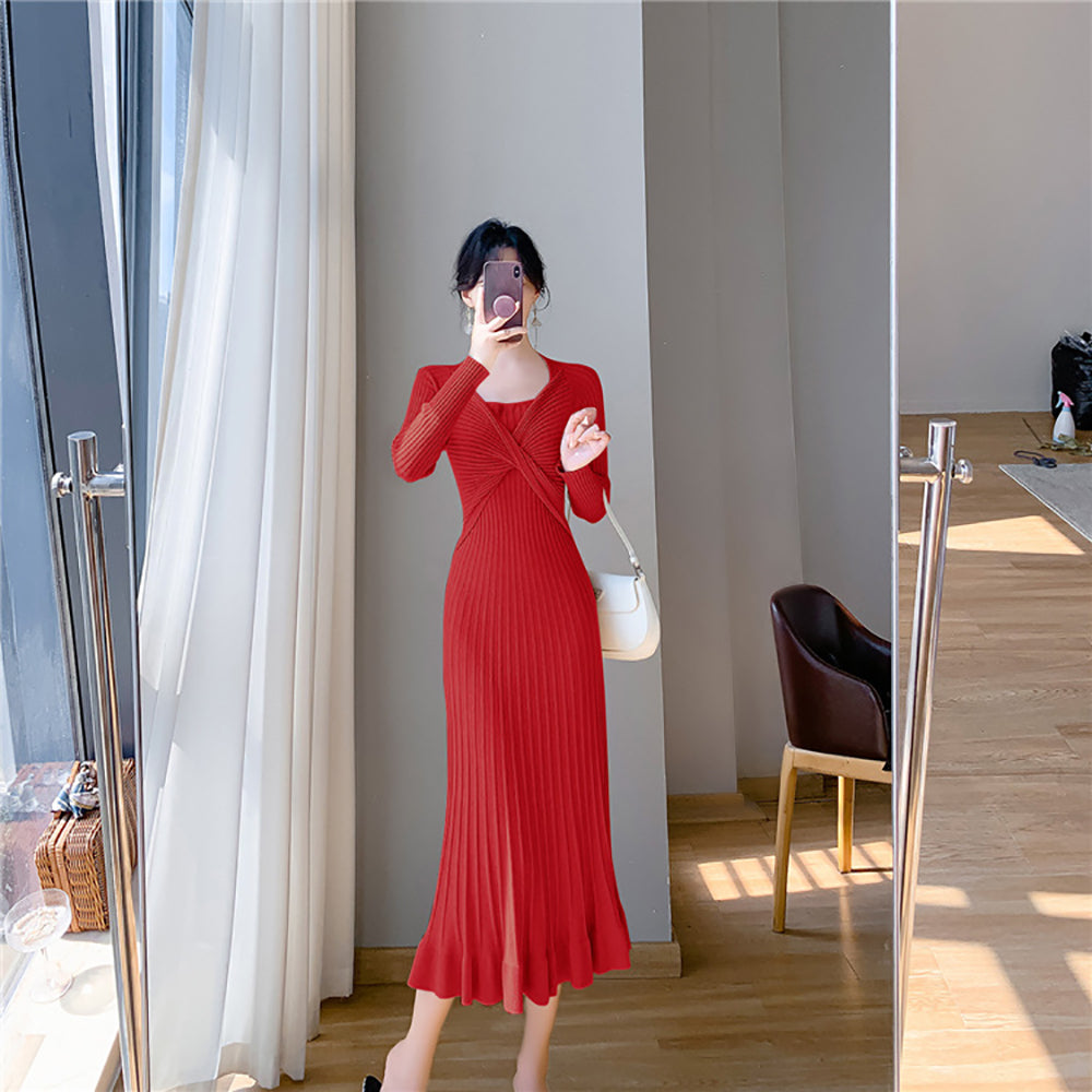 Women Scuba Fit & Flare Midi Dress