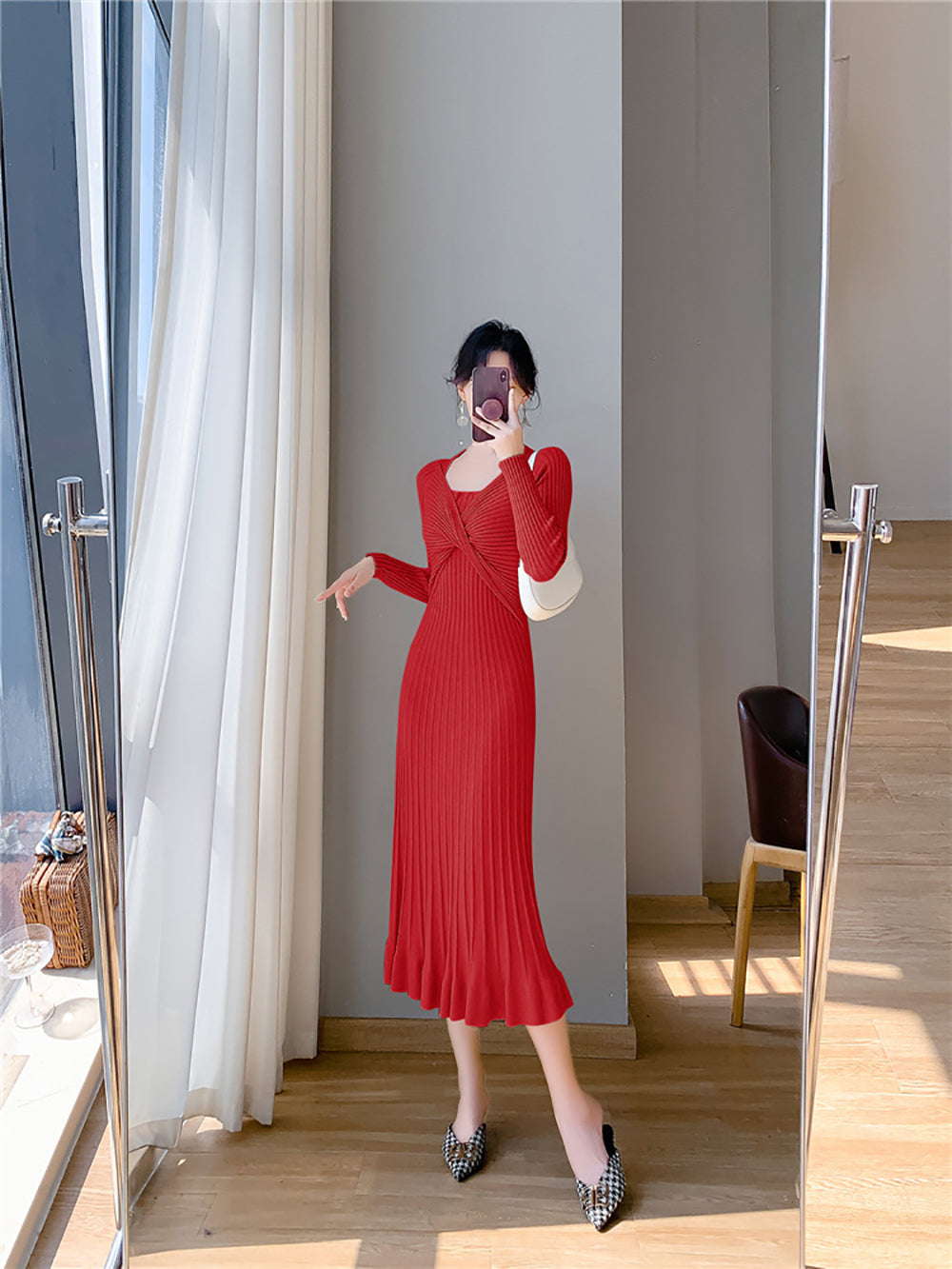 Women Scuba Fit & Flare Midi Dress