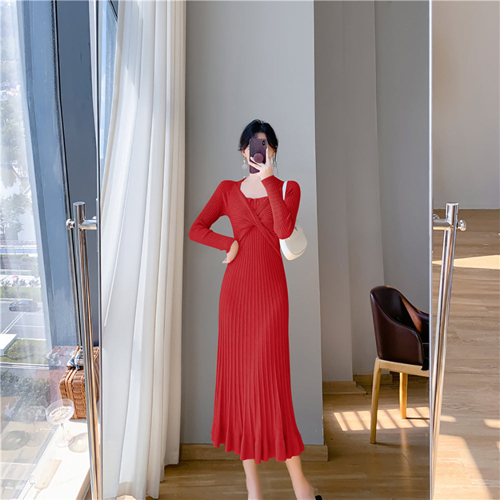 Women Scuba Fit & Flare Midi Dress