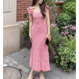 Self Design Flutter Sleeve Maxi Sheath Dress