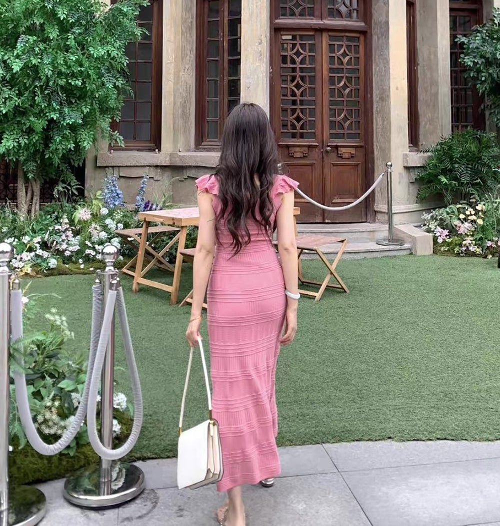 Self Design Flutter Sleeve Maxi Sheath Dress