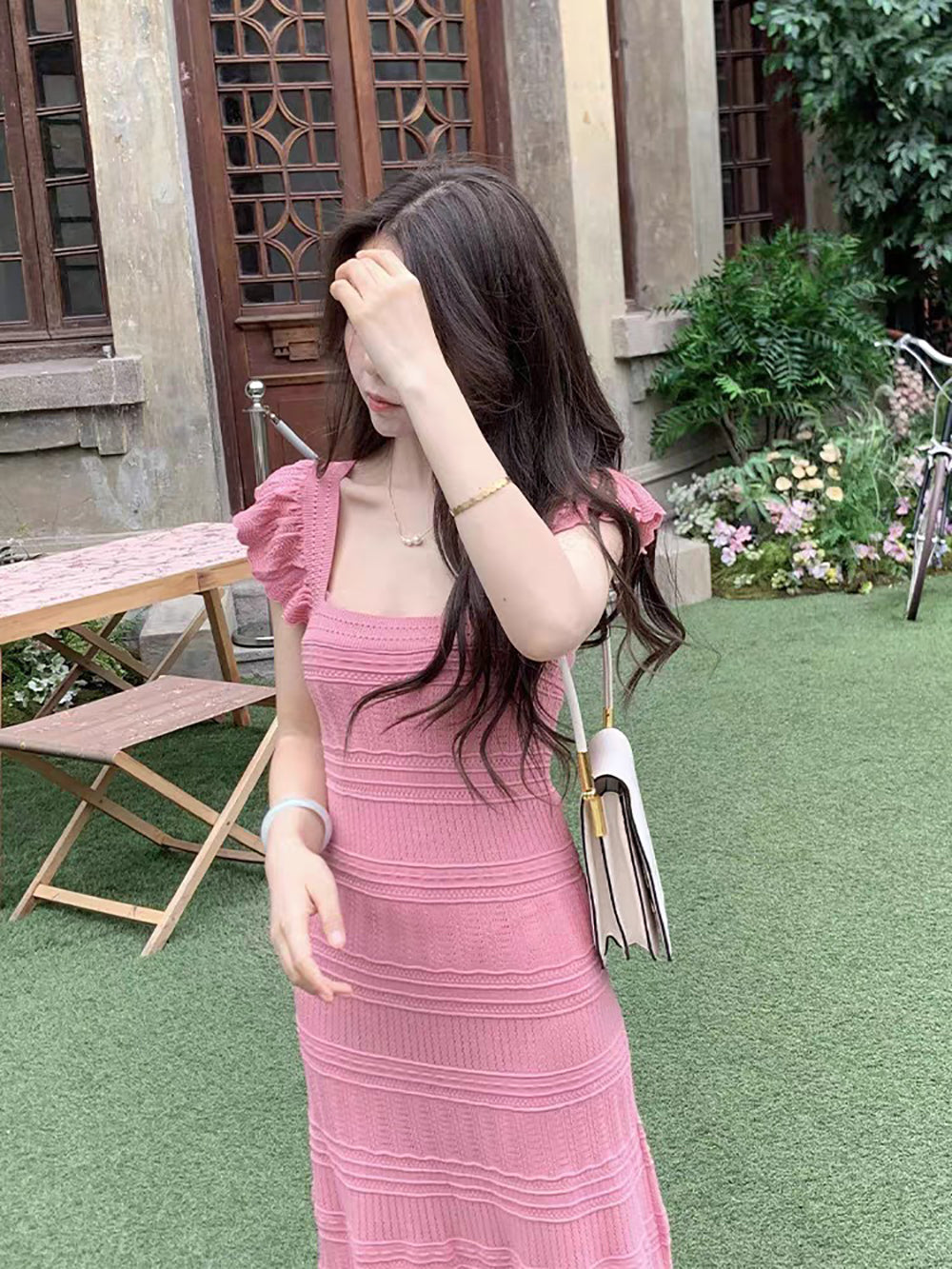 Self Design Flutter Sleeve Maxi Sheath Dress