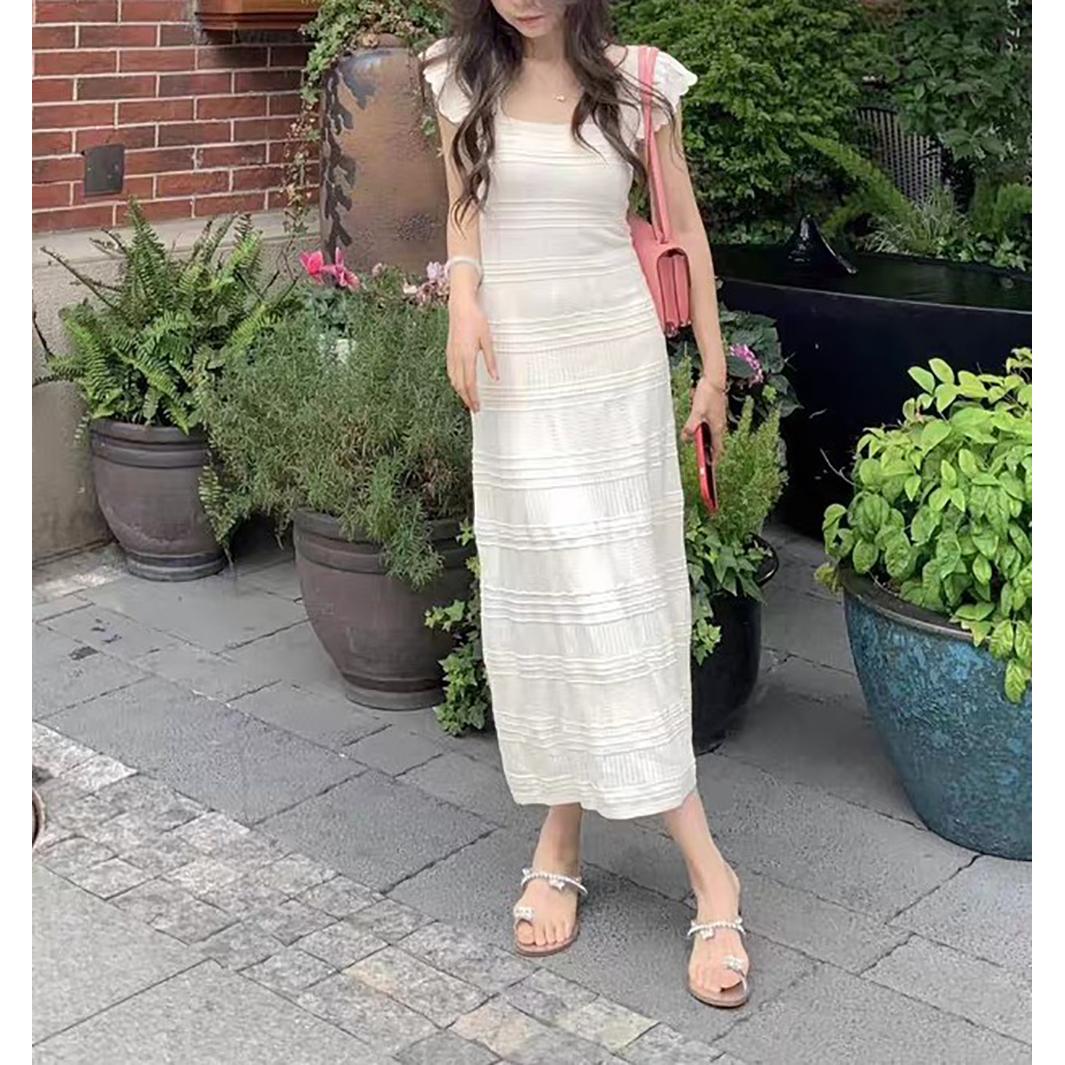 Square Neck Short Sleeves Bodycon Maxi Dress