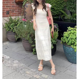 Square Neck Short Sleeves Bodycon Maxi Dress