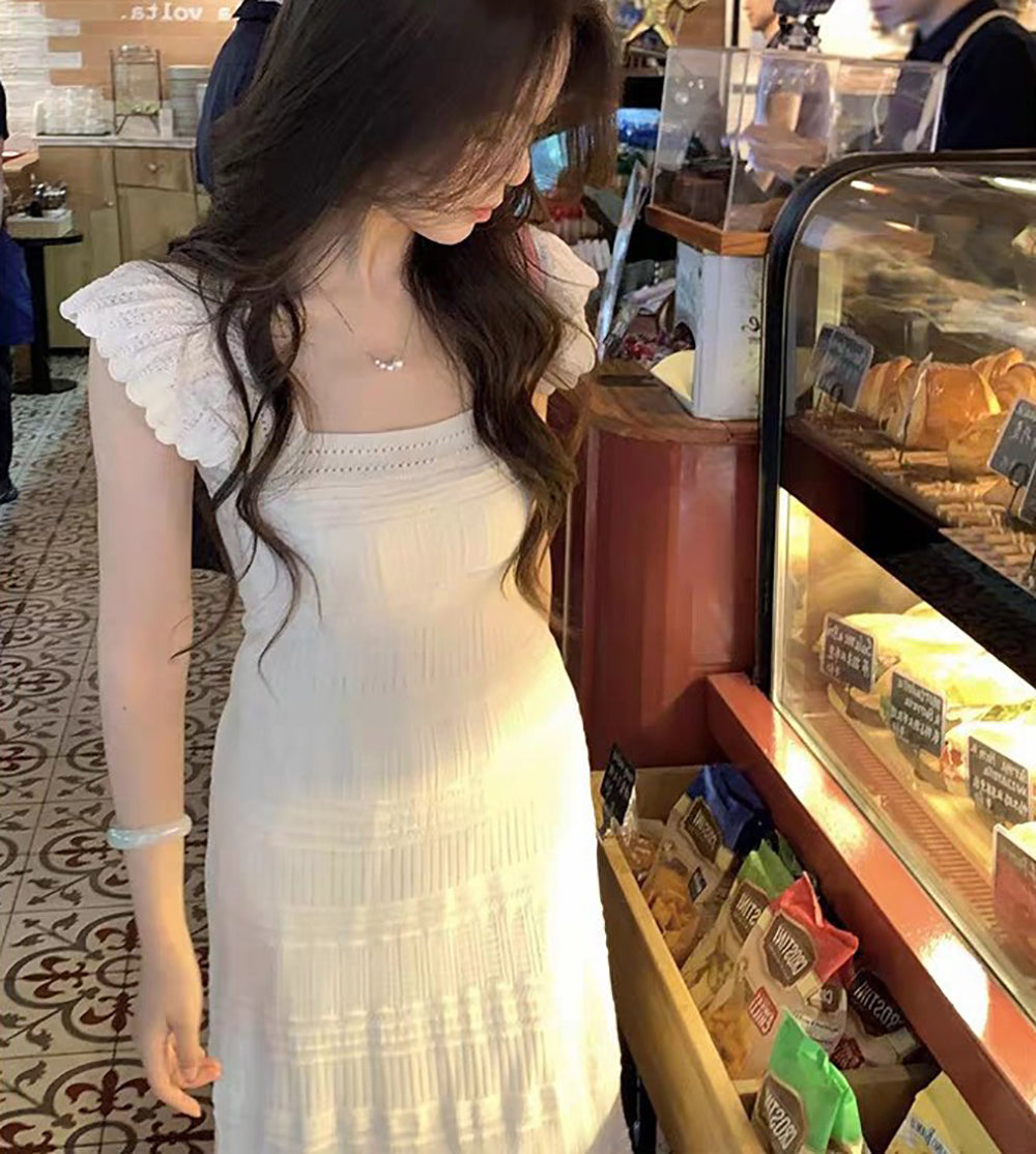 Square Neck Short Sleeves Bodycon Maxi Dress