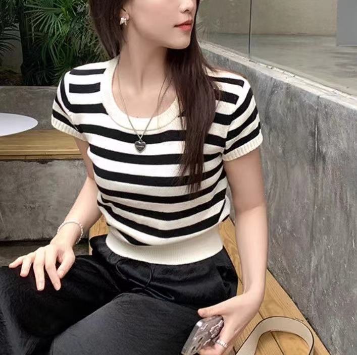 Women Striped Fitted Crop Top