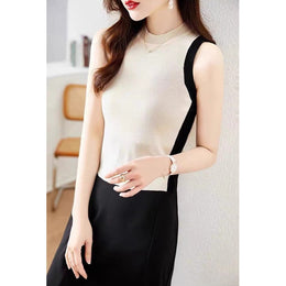 Women Ribbed High Neck Sleeveless Top