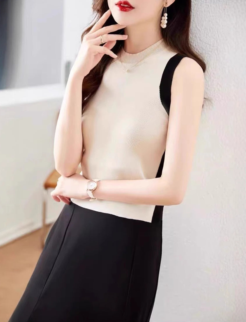 Women Ribbed High Neck Sleeveless Top
