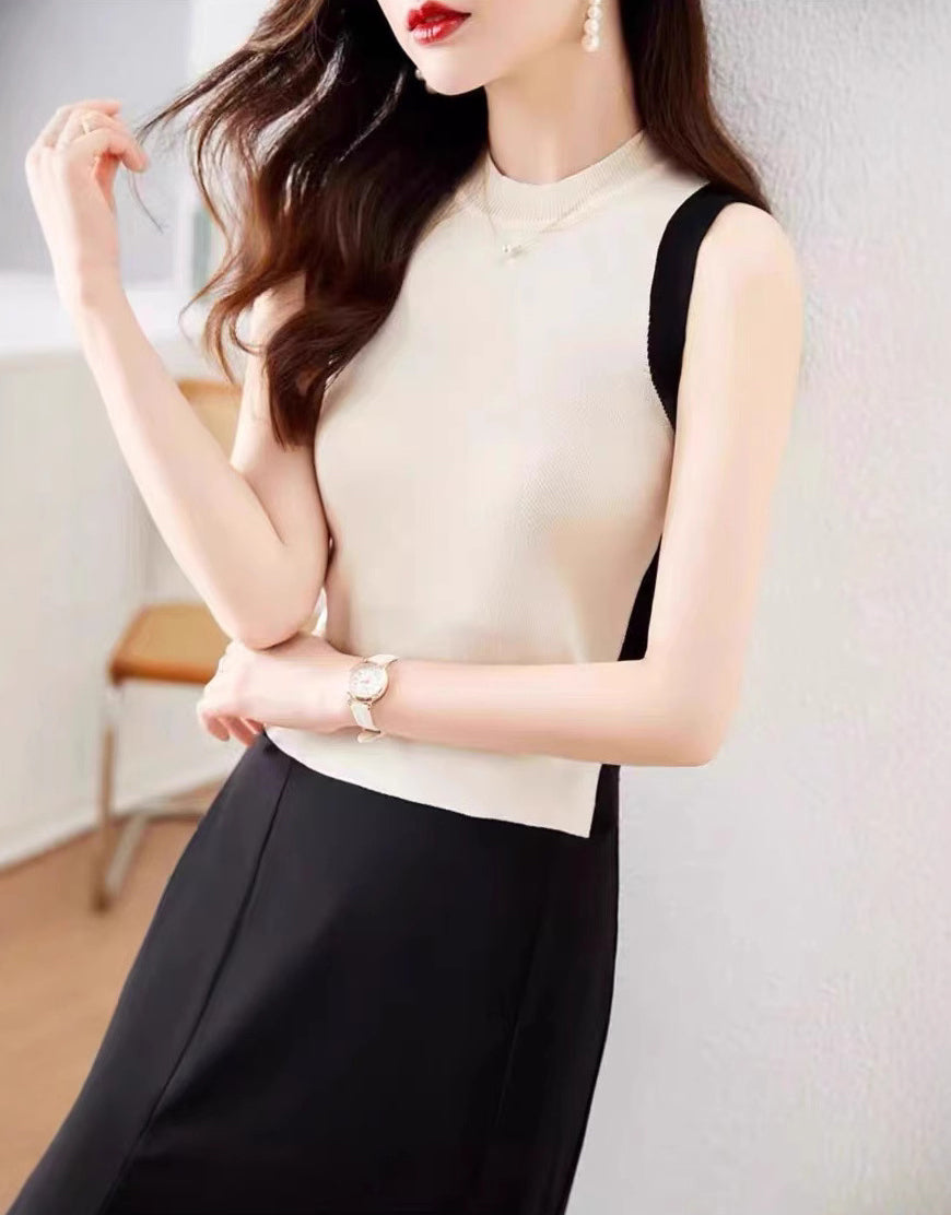 Women Ribbed High Neck Sleeveless Top