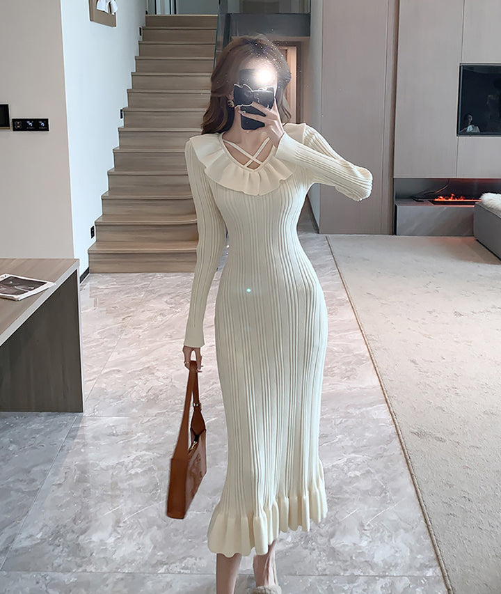 Women Keyhole Neck Scuba Fit & Flare Midi Dress