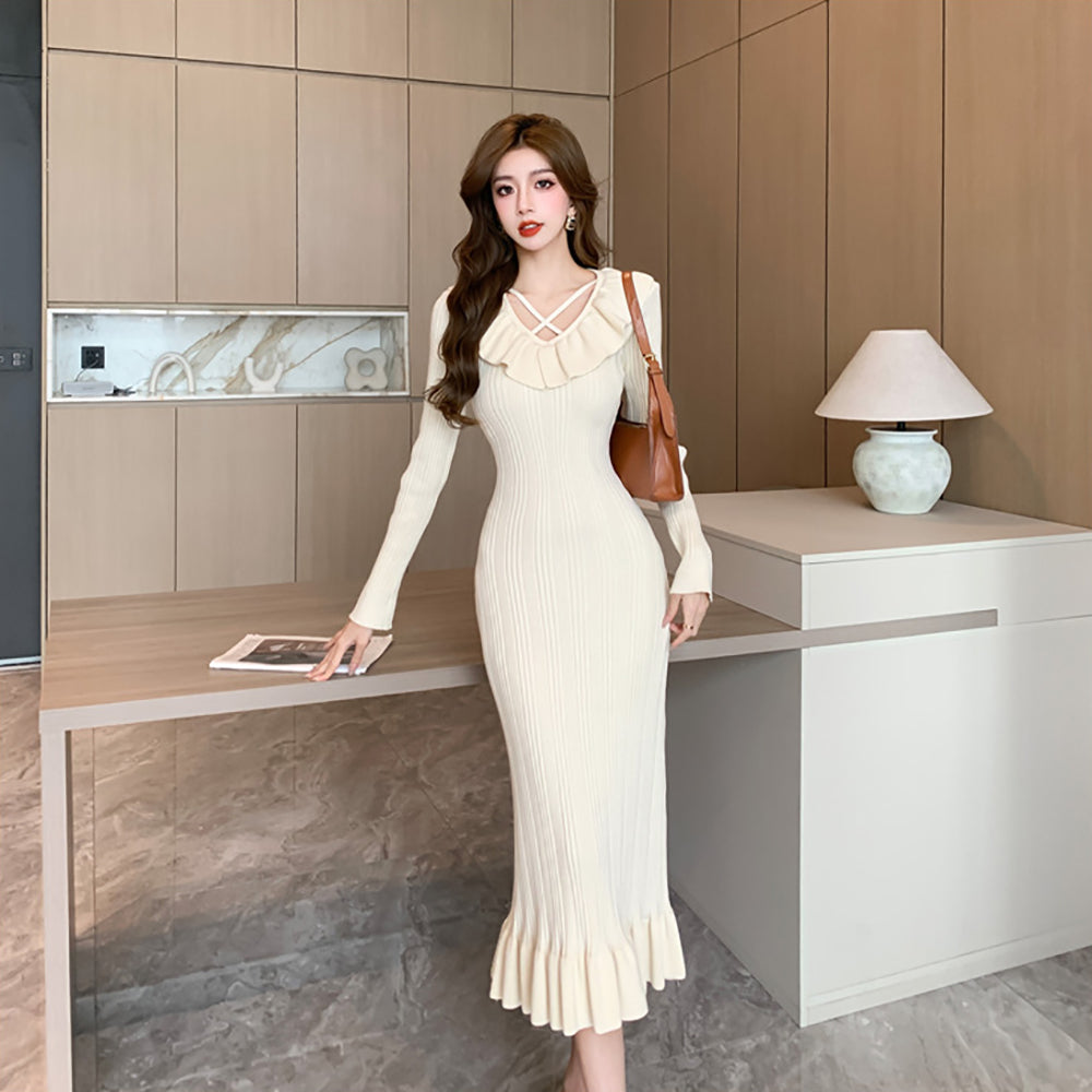 Women Keyhole Neck Scuba Fit & Flare Midi Dress