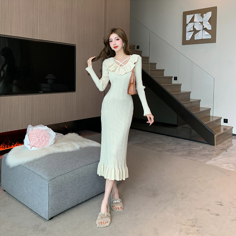Women Keyhole Neck Scuba Fit & Flare Midi Dress