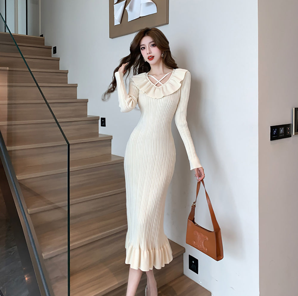 Women Keyhole Neck Scuba Fit & Flare Midi Dress