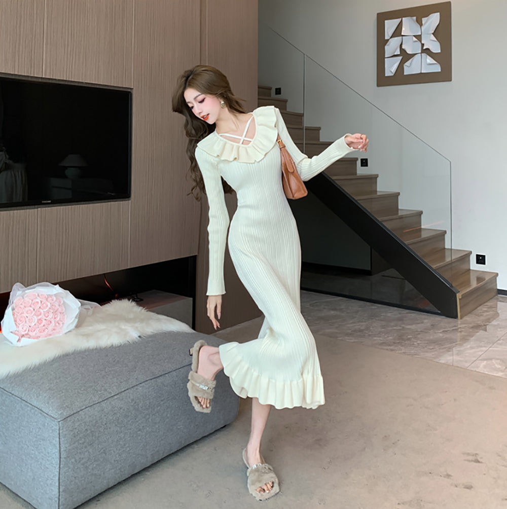 Women Keyhole Neck Scuba Fit & Flare Midi Dress
