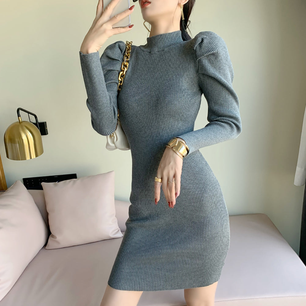 Women Puff Sleeve Bodycon Dress