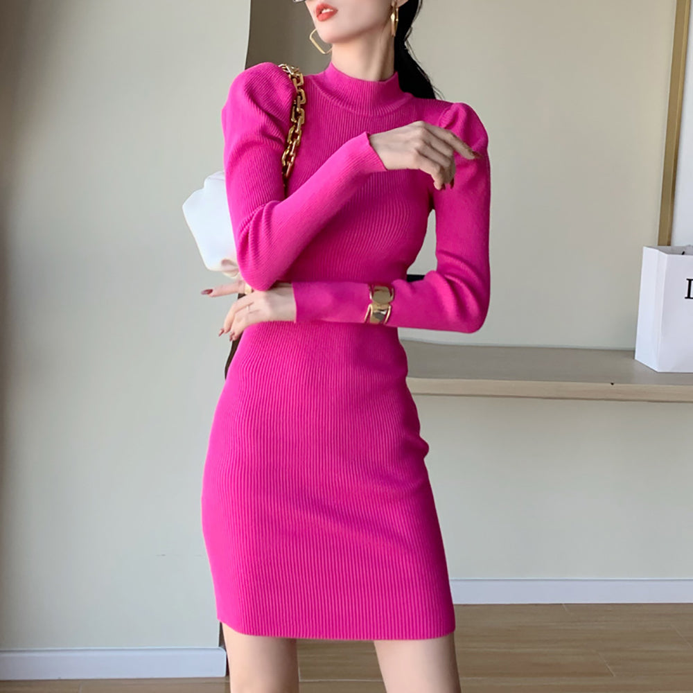 Women Puff Sleeve Bodycon Dress