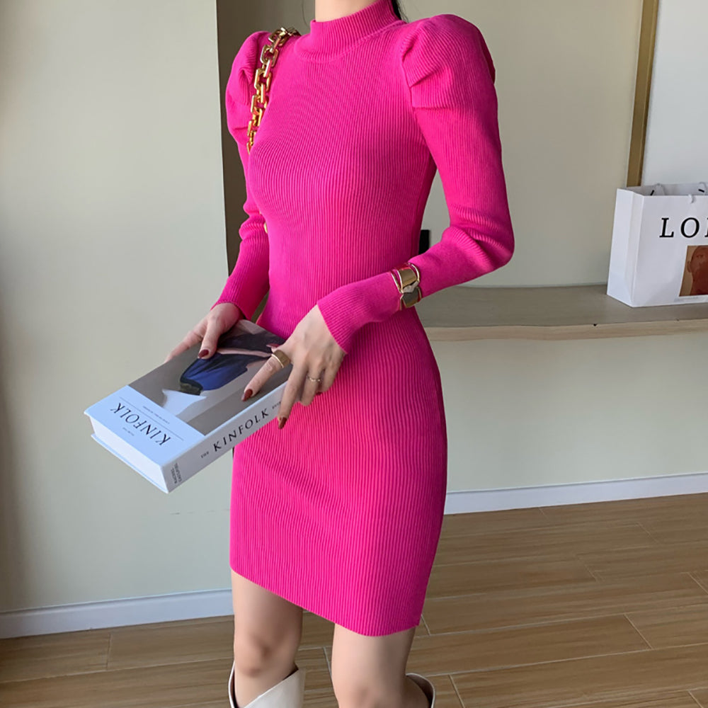 Women Puff Sleeve Bodycon Dress