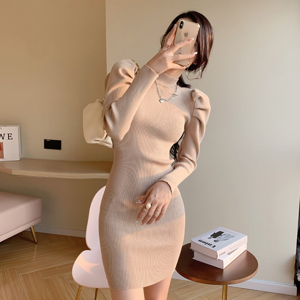 Women Puff Sleeve Bodycon Dress